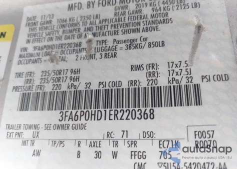 2014 Ford Fusion Se from USA, damaged, VIN 3FA6P0HD1ER220368
